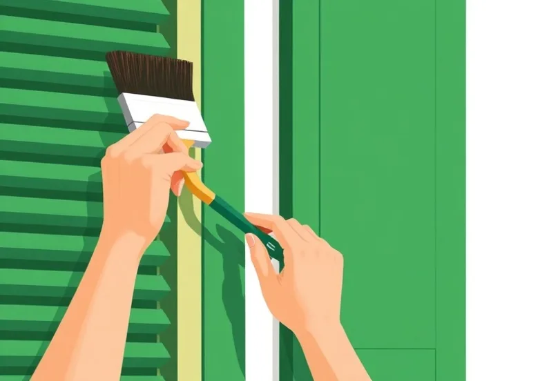 Mise en peinture au pinceau de volets et d'encadrements en bois
